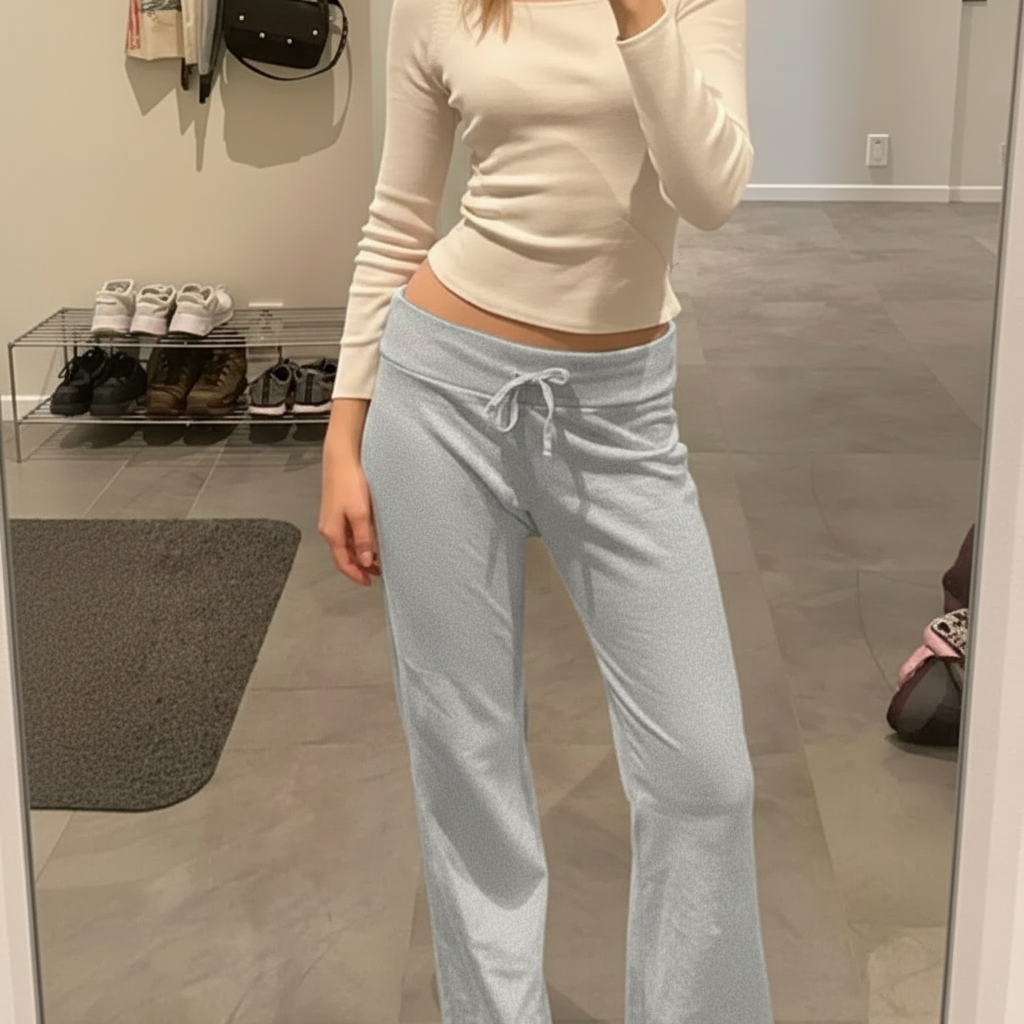 Solid Straight Fit Lounge Pants With Drawstring For Women