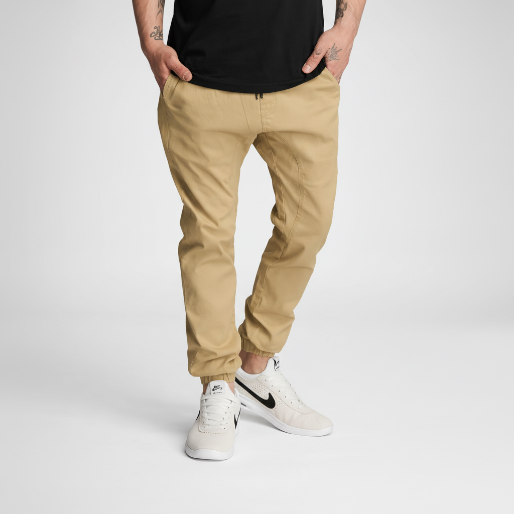 Twill Jogger Pants With Stretch Comfort And Ribbed Hem For Men