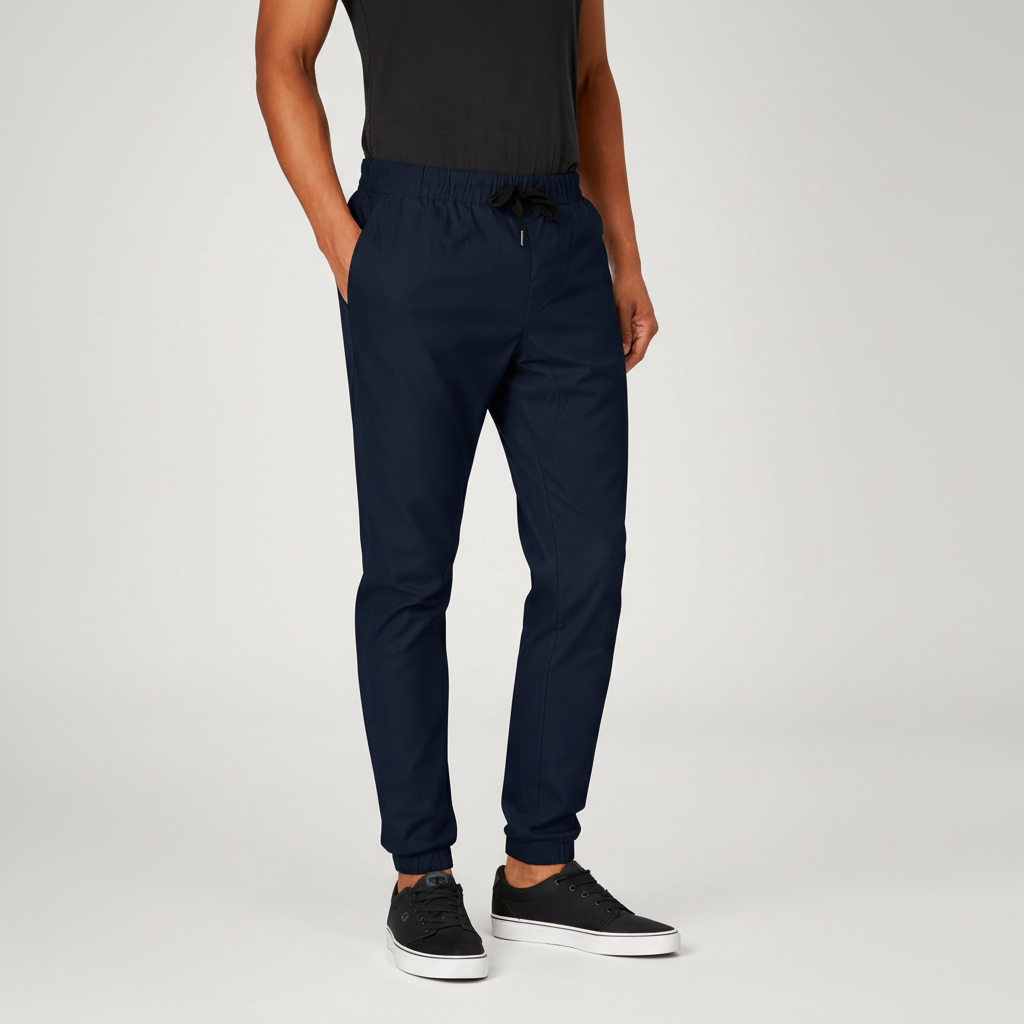 Twill Jogger Pants With Stretch Comfort And Ribbed Hem For Men