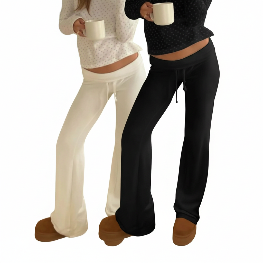 Solid Drawstring Straight Fit Stretch Lounge Pants For Women