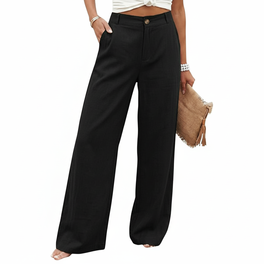 Wide Vertical Casual Textile Pants For Women