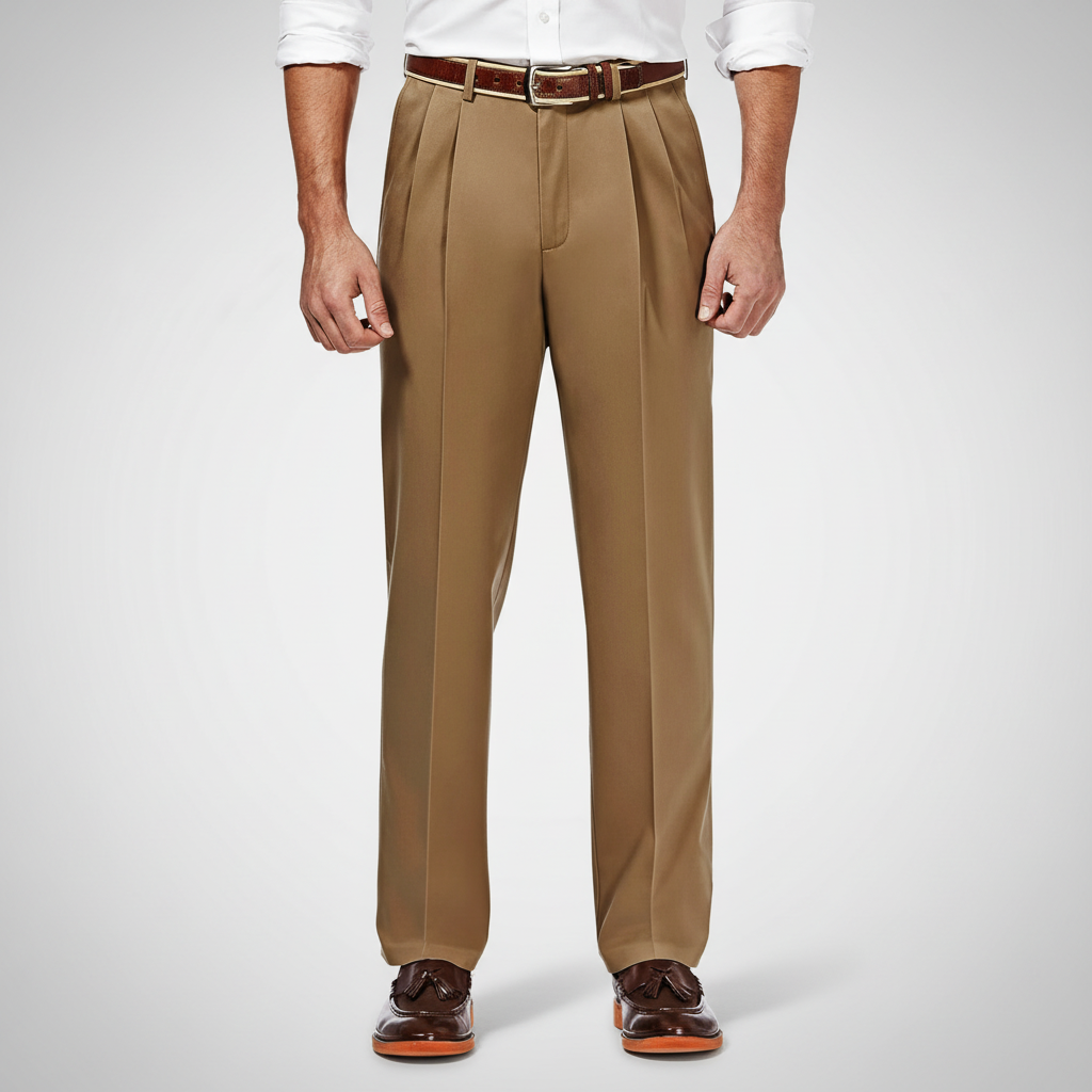Classic Fit Pleated Pants With No Iron Finish And Clean Look For Men