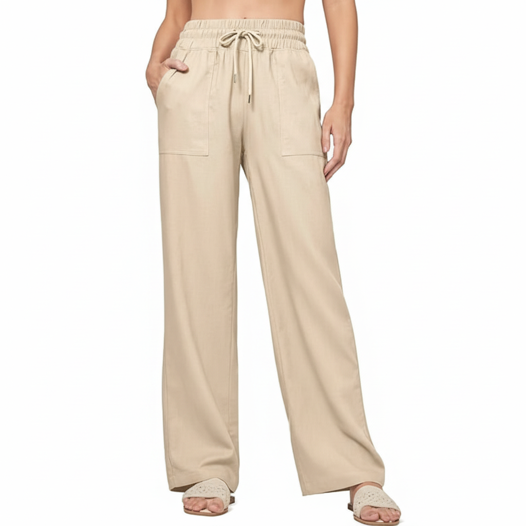 Wide Vertical Casual Textile Pants For Women