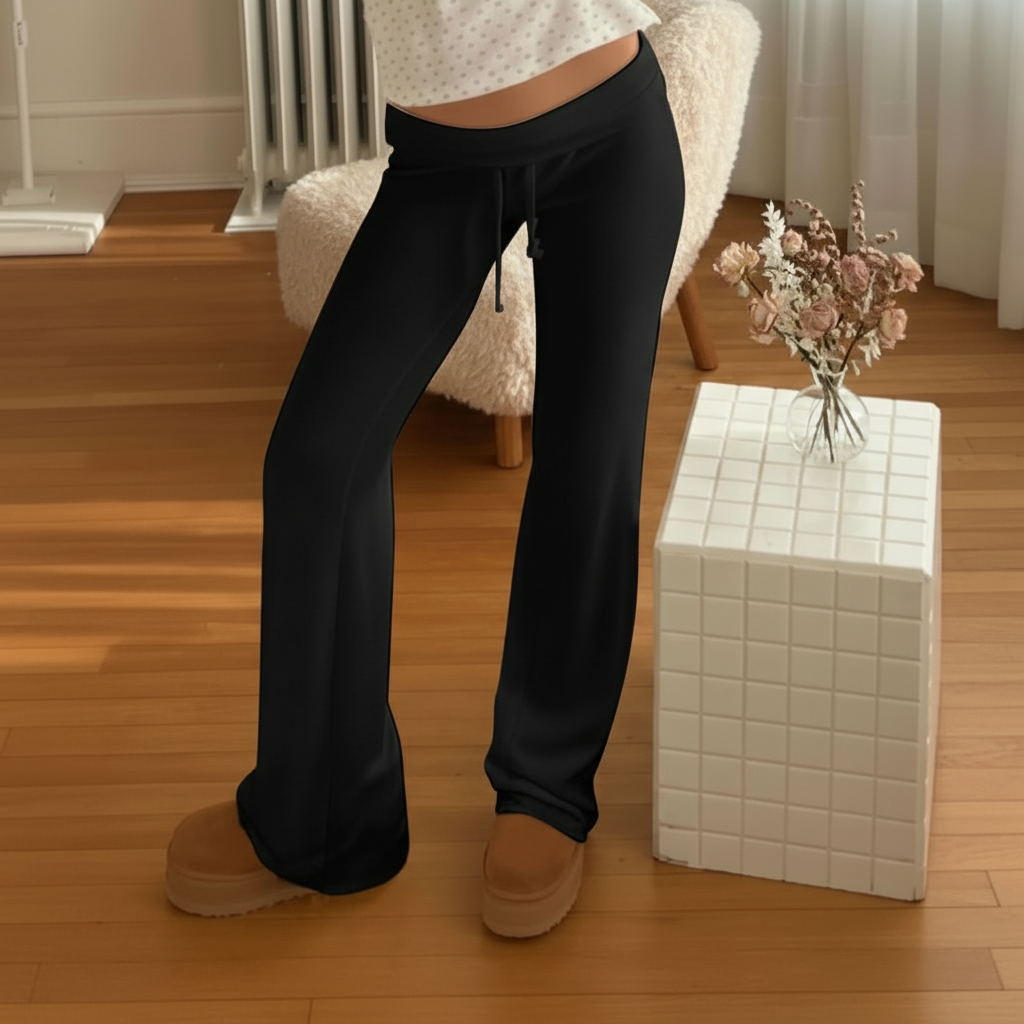 Solid Straight Fit Lounge Pants With Drawstring For Women