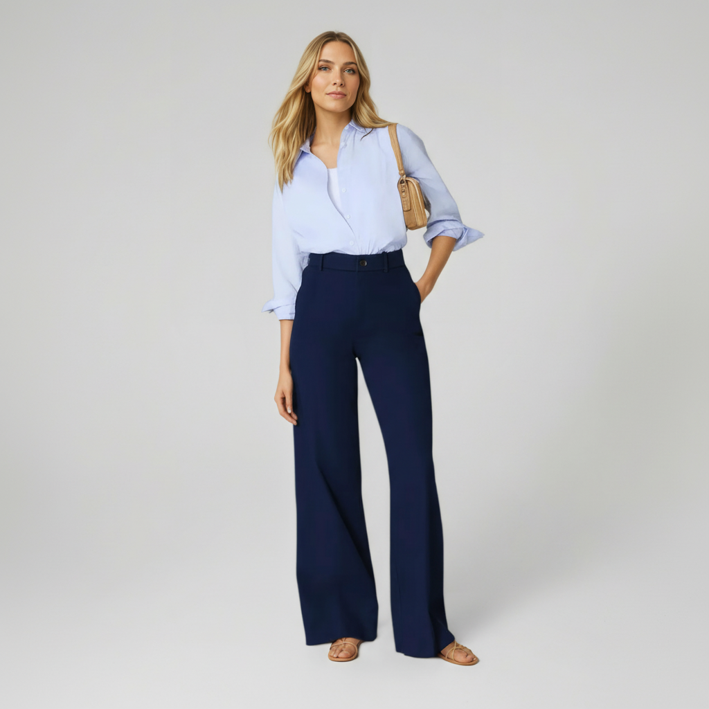 High Rise Stretch Wide Pant With Smoothing Panel
