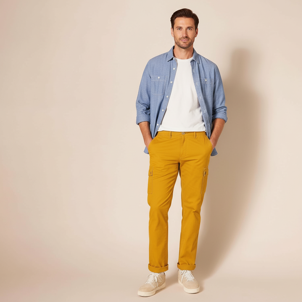 Straight Fit Stretch Cargo Pants for Men