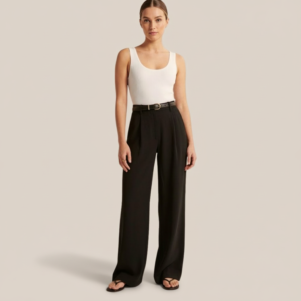 Lightweight Tailored Wide Pants With Pleated Front For Women