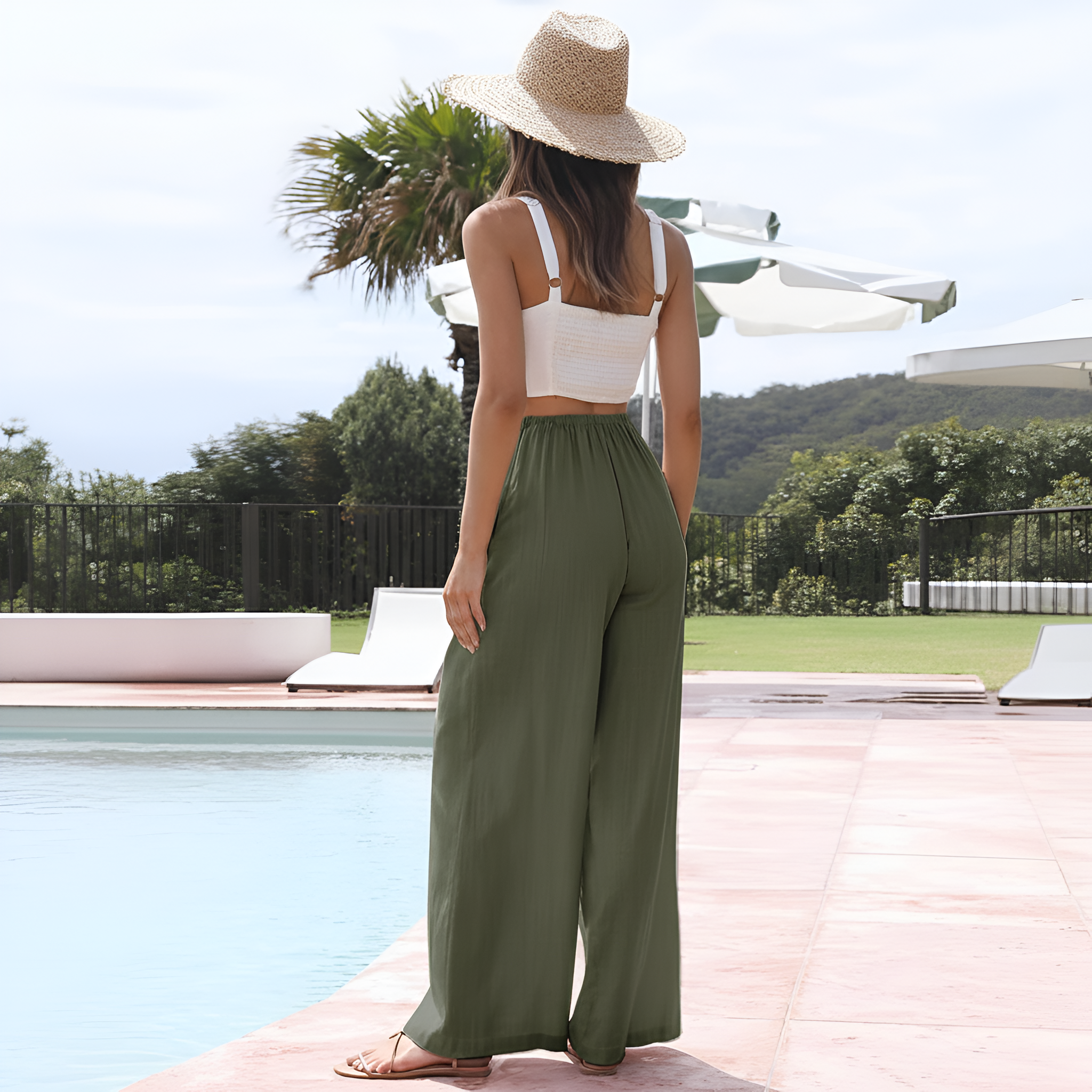 Flowy Summer Wide Fit Beach Palazzo Pants With Pockets For Women