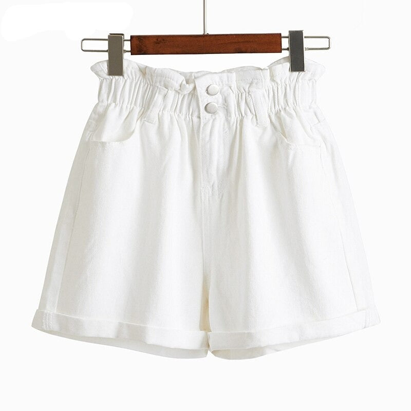 Women's Wide Elastic High Waisted Denim Shorts-Legletic