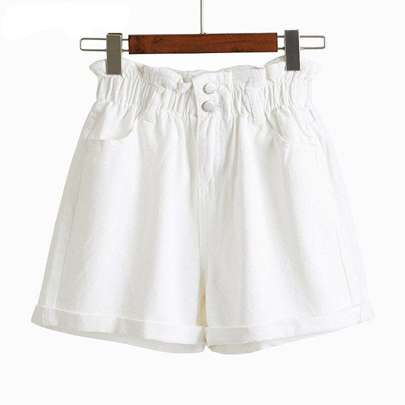 Women's Wide Elastic High Waisted Denim Shorts-Legletic