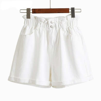 Women's Wide Elastic High Waisted Denim Shorts-Legletic