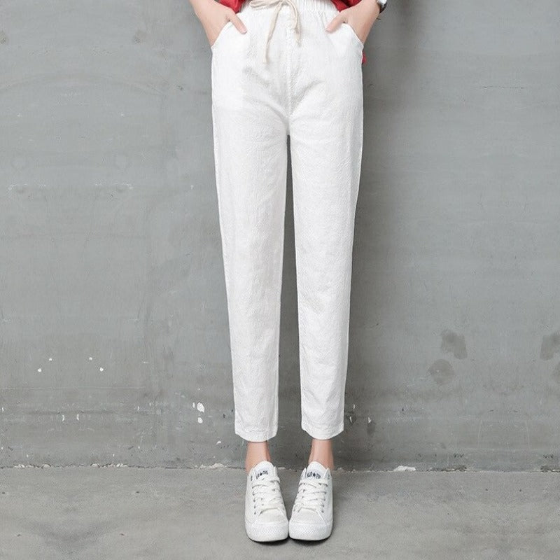 Summer Cotton Linen Wide Leg Harem Trousers-Legletic