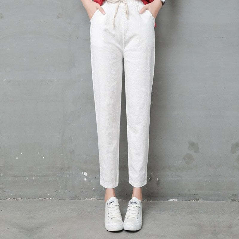 Summer Cotton Linen Wide Leg Harem Trousers-Legletic