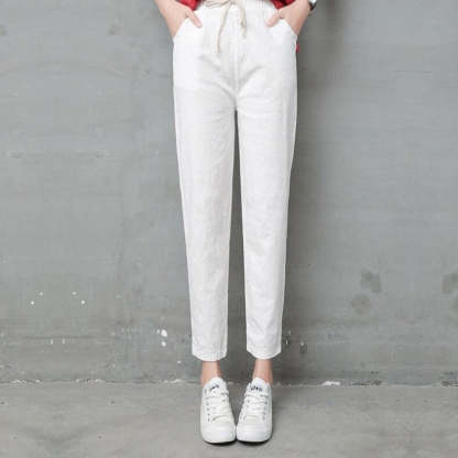 Summer Cotton Linen Wide Leg Harem Trousers-Legletic