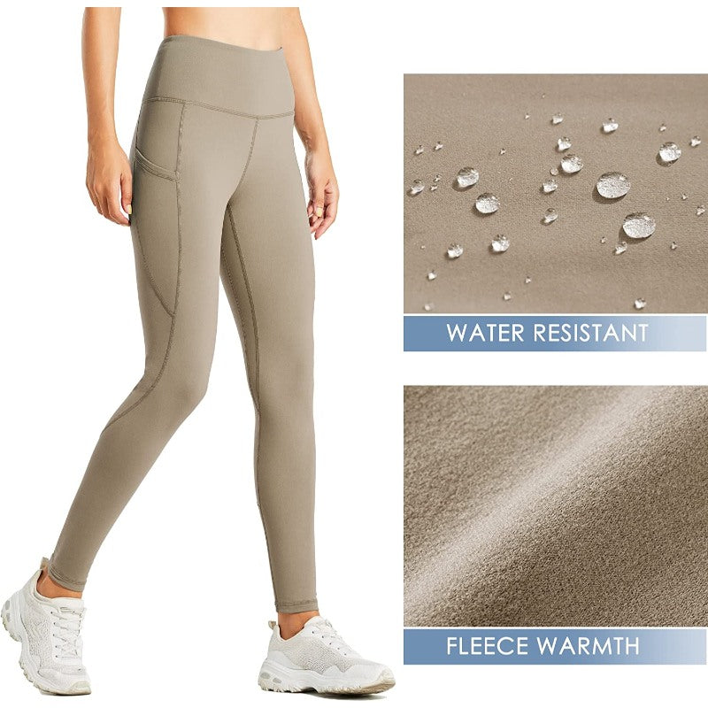Women's Fleece Lined Leggings Water Resistant Thermal Winter Pants Hiking Yoga Running Tights High Waisted-Legletic
