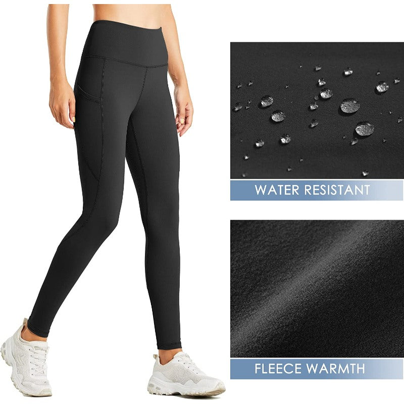 Women's Fleece Lined Leggings Water Resistant Thermal Winter Pants Hiking Yoga Running Tights High Waisted-Legletic