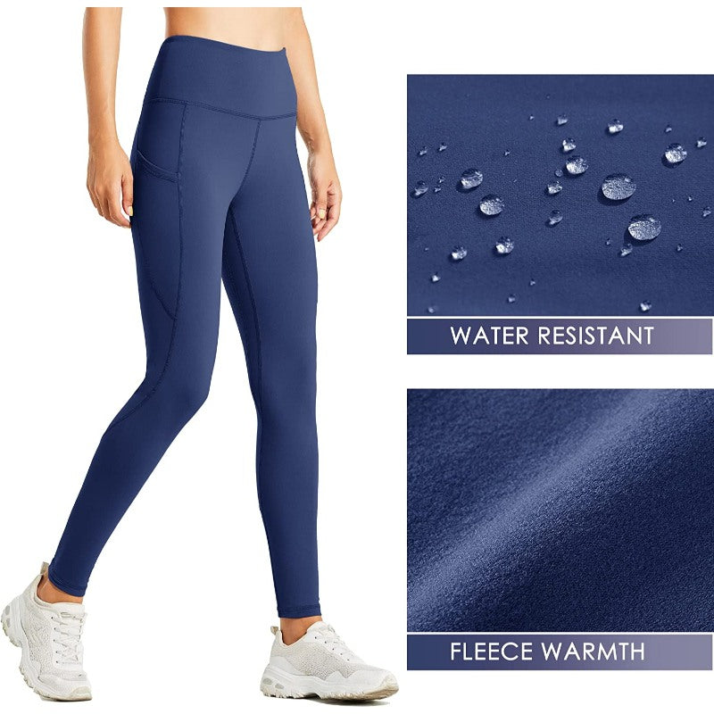 Women's Fleece Lined Leggings Water Resistant Thermal Winter Pants Hiking Yoga Running Tights High Waisted-Legletic