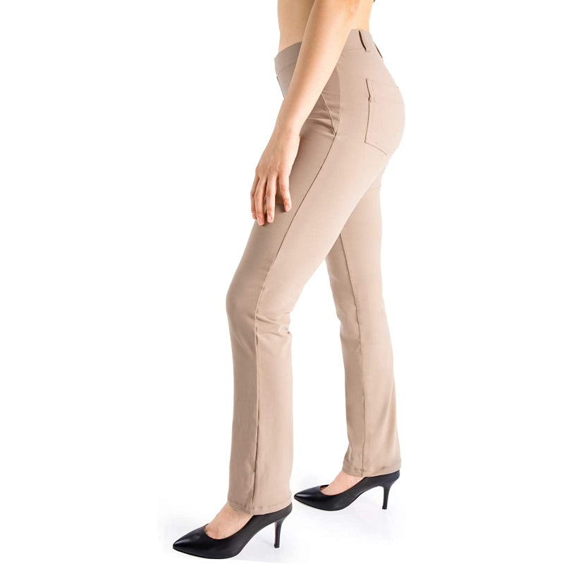 Women's Petite/Regular/Tall Straight Leg Yoga Dress Pants With Belt Loops With 2 Rear Pockets-Legletic