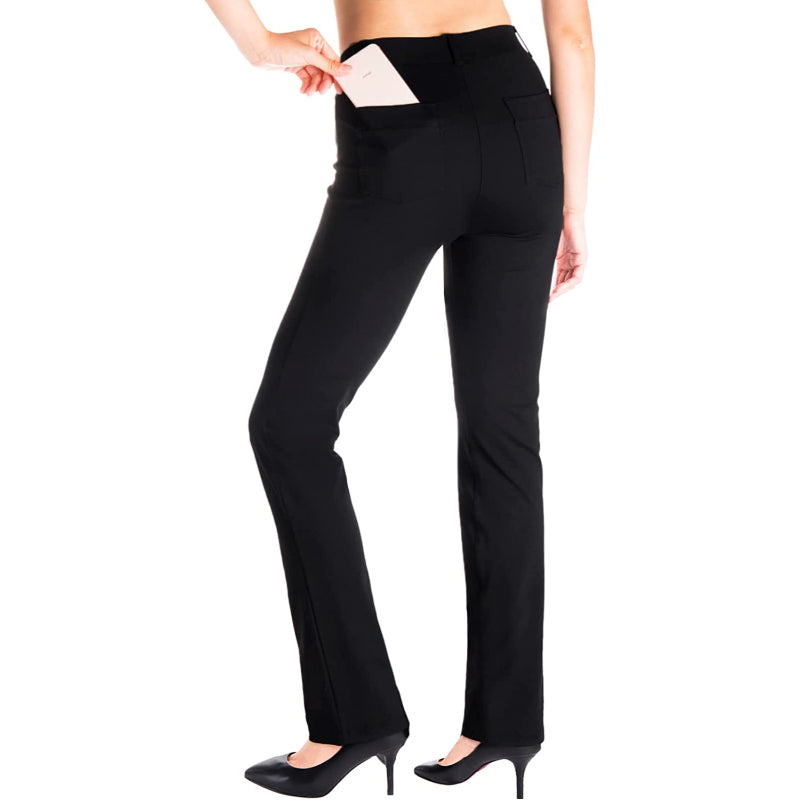 Belt Loops, Women's Petite/Regular/Tall Straight Leg Yoga Dress Pants-Legletic