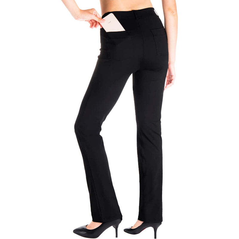 Belt Loops, Women's Petite/Regular/Tall Straight Leg Yoga Dress Pants-Legletic