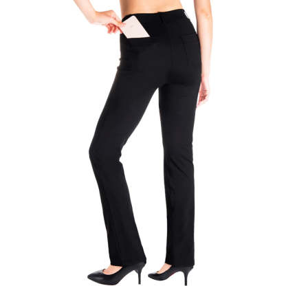 Belt Loops, Women's Petite/Regular/Tall Straight Leg Yoga Dress Pants-Legletic