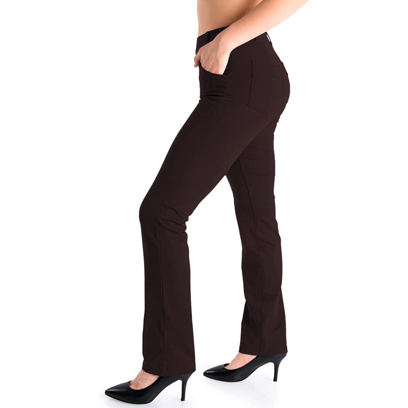 Women's Petite/Regular/Tall Straight Leg Yoga Dress Pants With Belt Loops With 2 Front & 2 Rear Pockets-Legletic