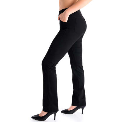 Belt Loops, Women's Petite/Regular/Tall Straight Leg Yoga Dress Pants-Legletic
