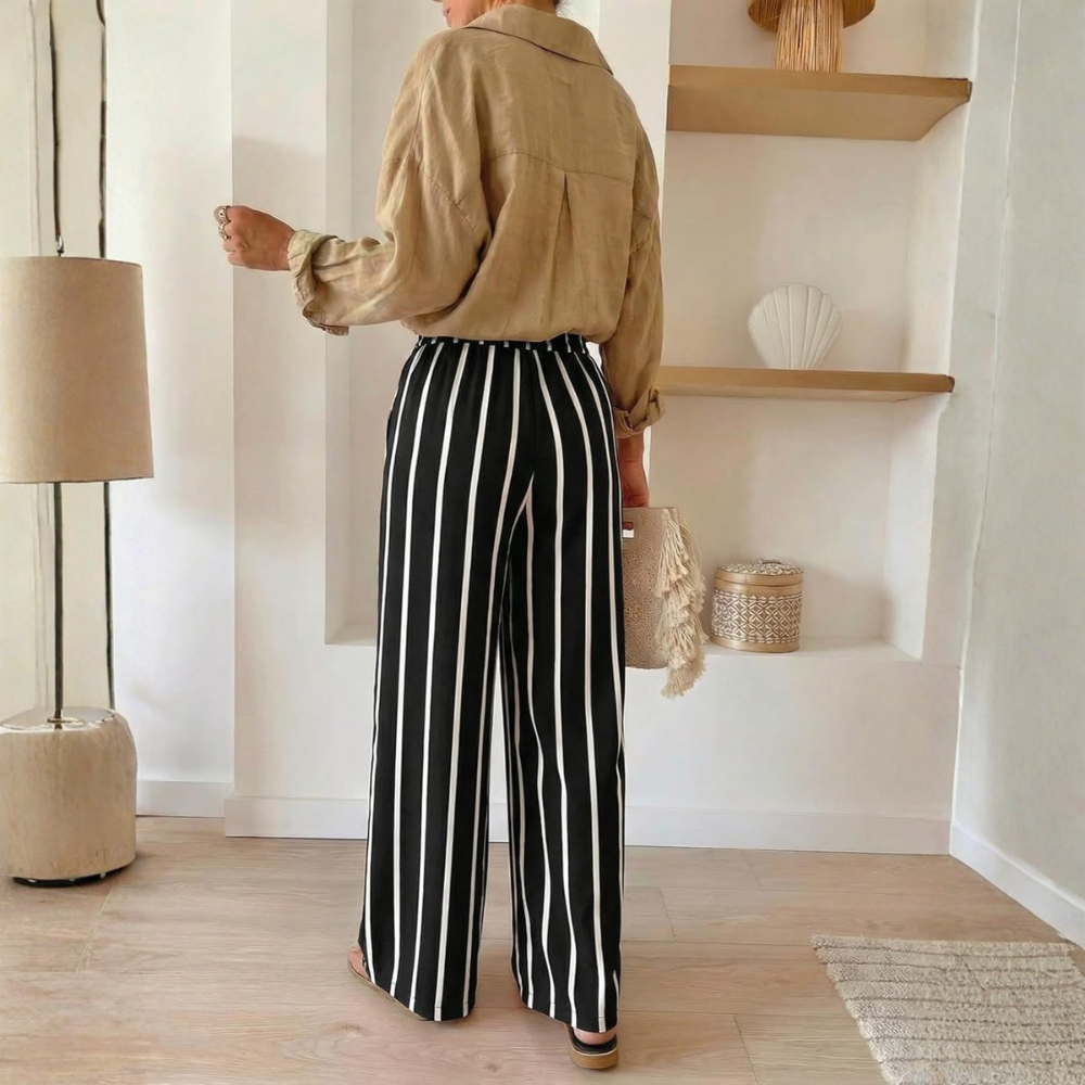 Casual Striped Wide Drawstring Pants With Pockets