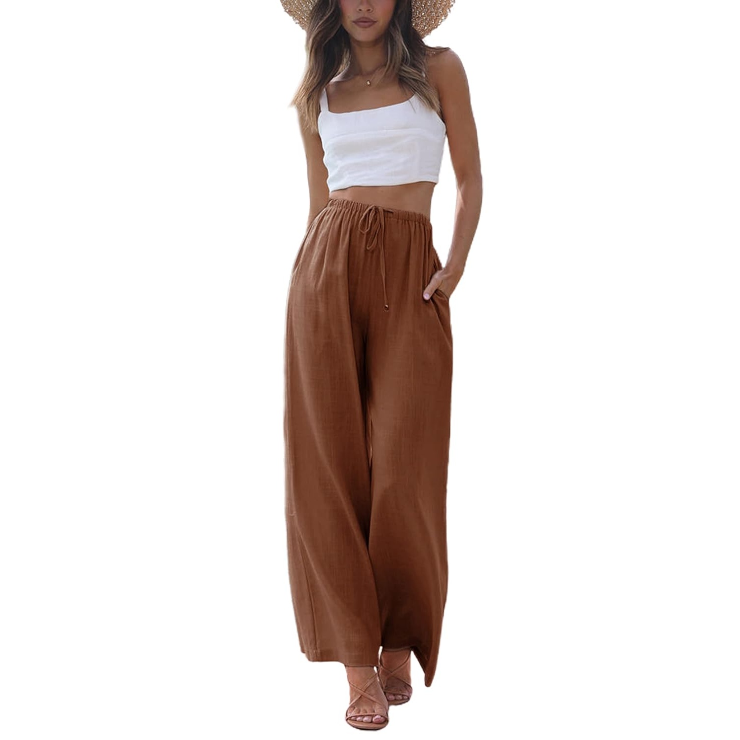 Wide Palazzo Cotton Linen Beach Summer Pants For Women