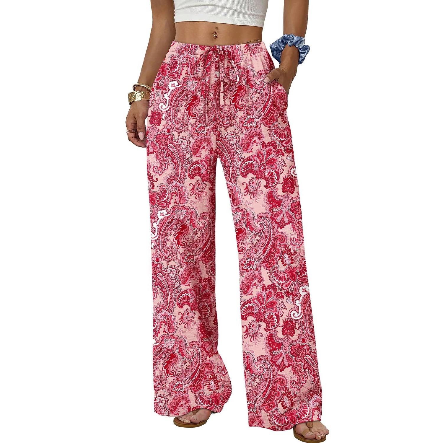Flowy Wide Length Palazzo Pants With Pockets For Women