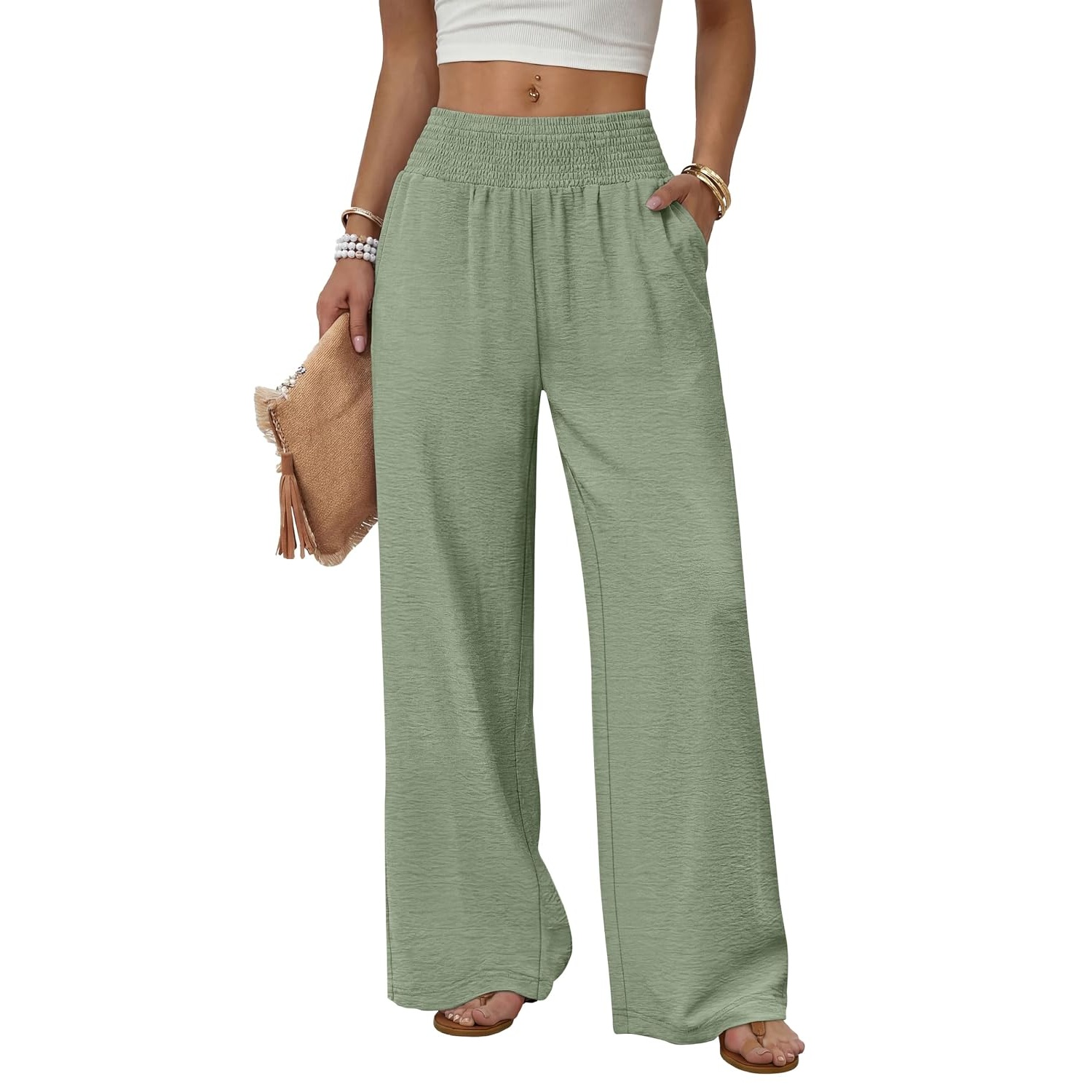 Casual Lounge Wide Flowy High Pants For Women
