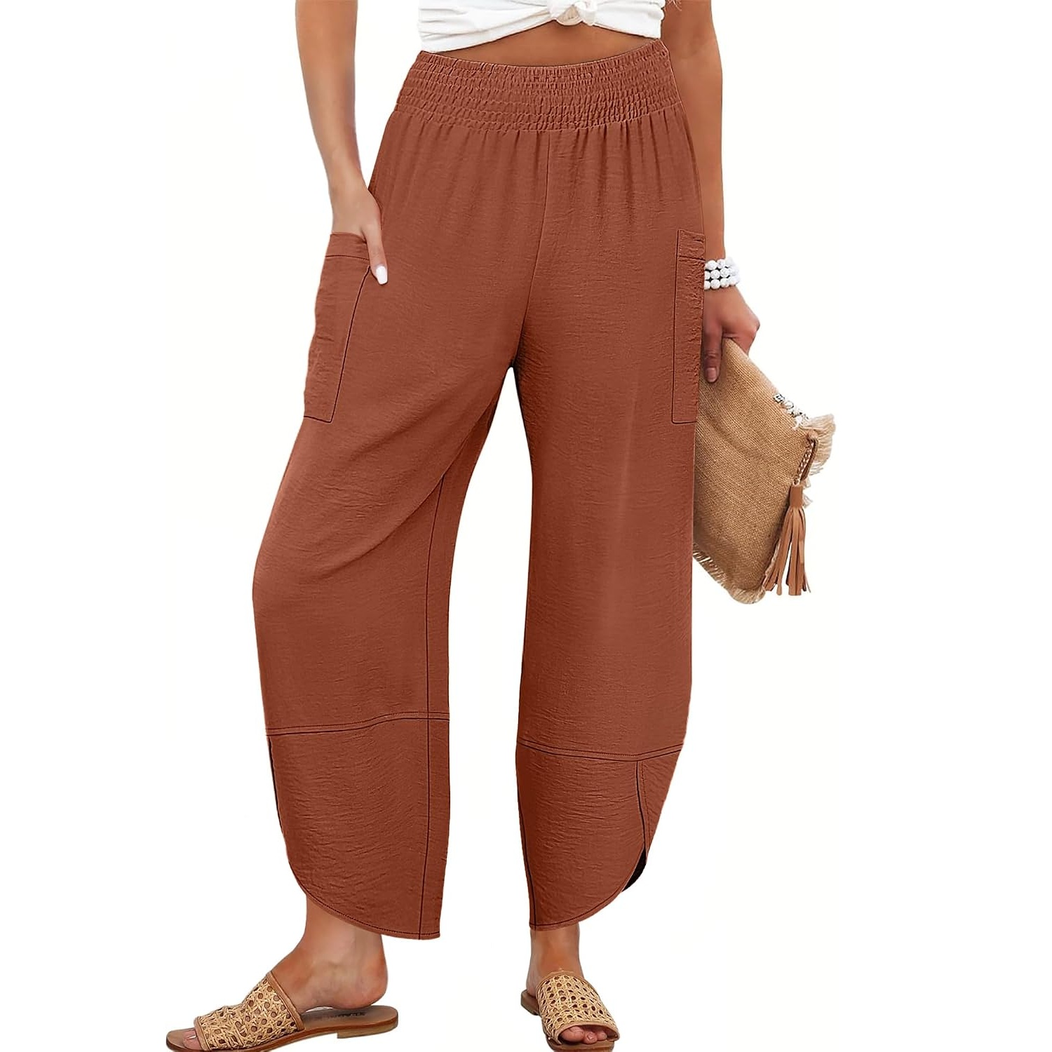 Casual Lounge Wide Flowy Loose Cropped Fit Pants For Women