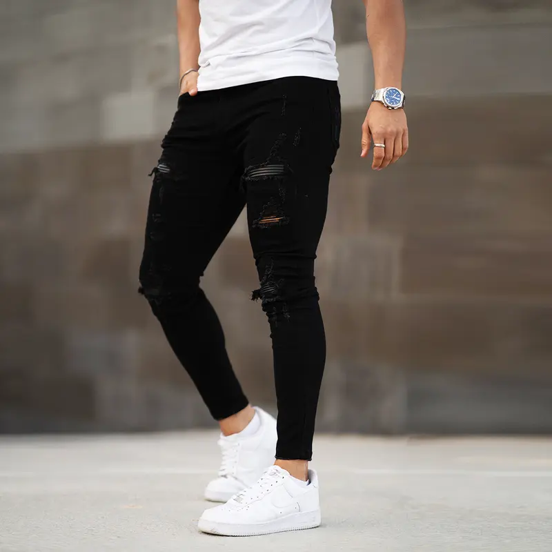 Mens Ripped Stretch Jeans Slim Fit Distressed Skinny Denim Pants Fashion Comfort Tapered Leg