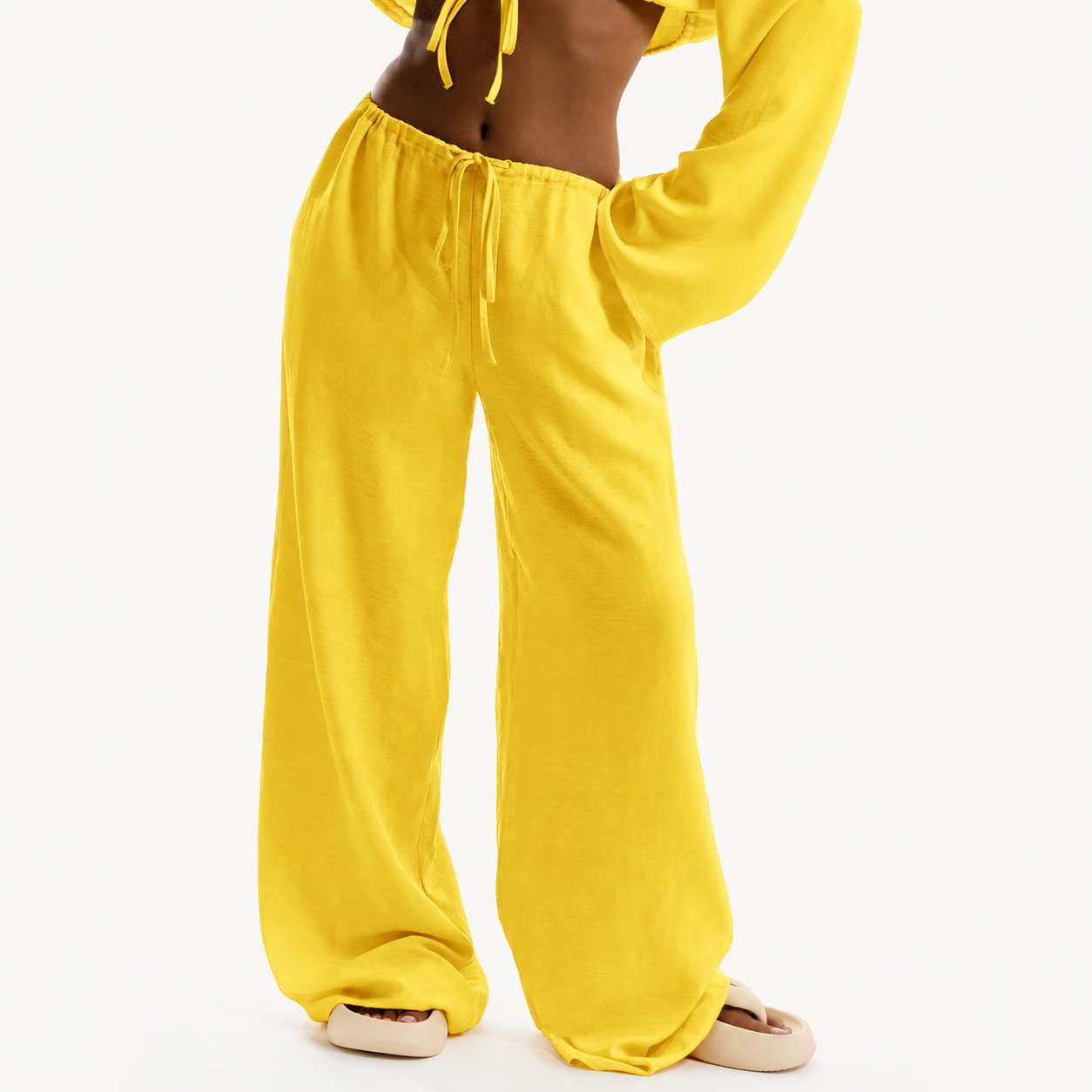 Tie Front Linen Feel Vacation Beach Trousers For Women