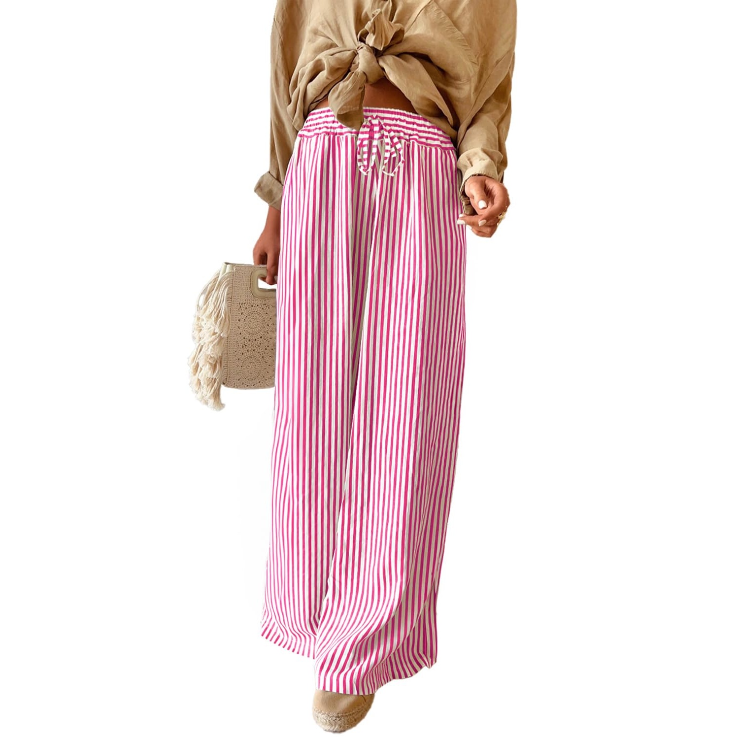 Casual Striped Wide Drawstring Pants With Pockets