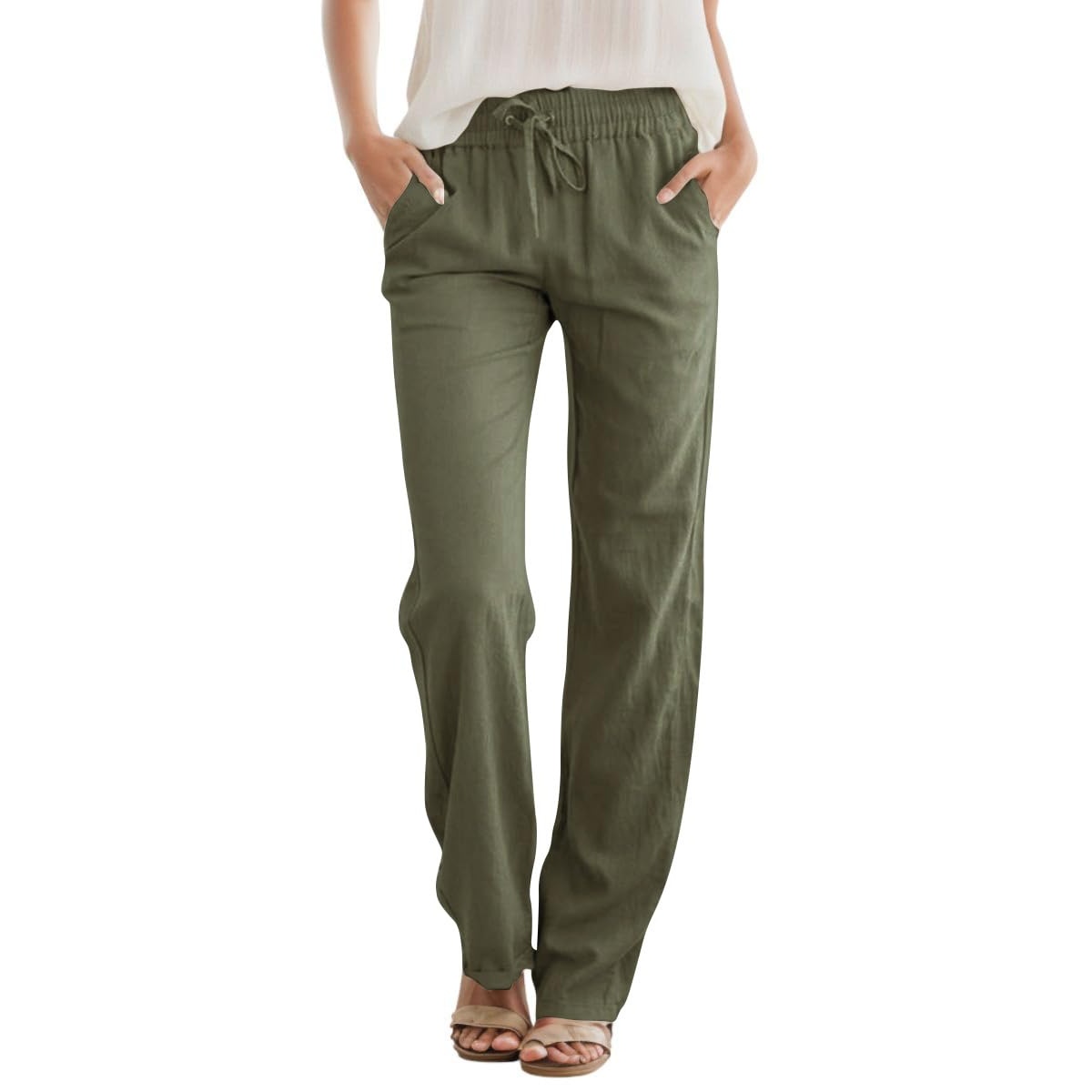 Casual Linen Drawstring Loose Pants With Pockets