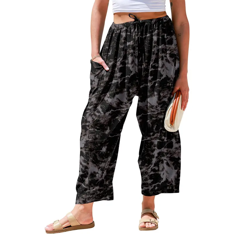 Linen blend Wide Leg Pants Casual Camo Stripe comfy work bottoms Oversize Loose Fit boho Palazzo Harem trousers with Pockets