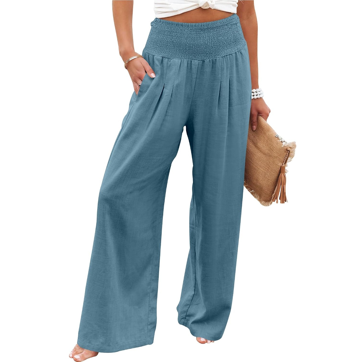 Casual Lounge Wide Loose Boho Linen Fit Pants For Women