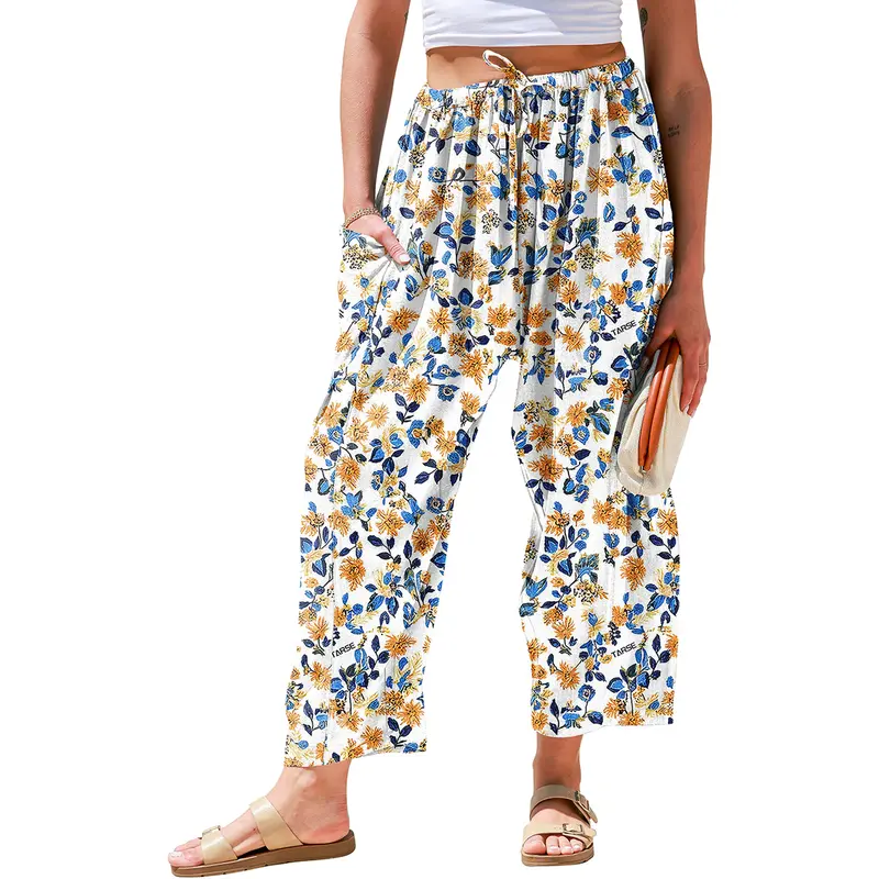 Linen blend Wide Leg Pants Casual Camo Stripe comfy work bottoms Oversize Loose Fit boho Palazzo Harem trousers with Pockets