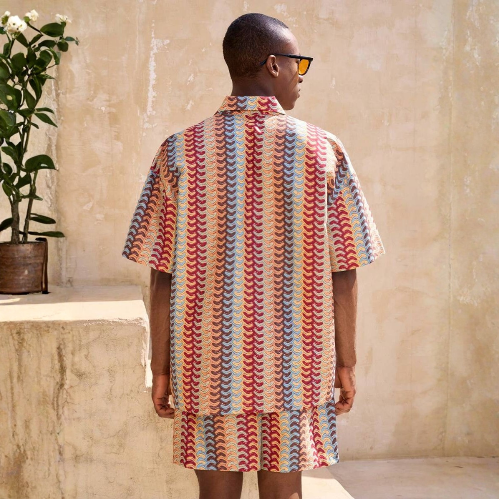 Tropical Plant Print Button-Down Short Sleeve Shirt And Drawstring Waist Pocket Shorts Beach Outfit