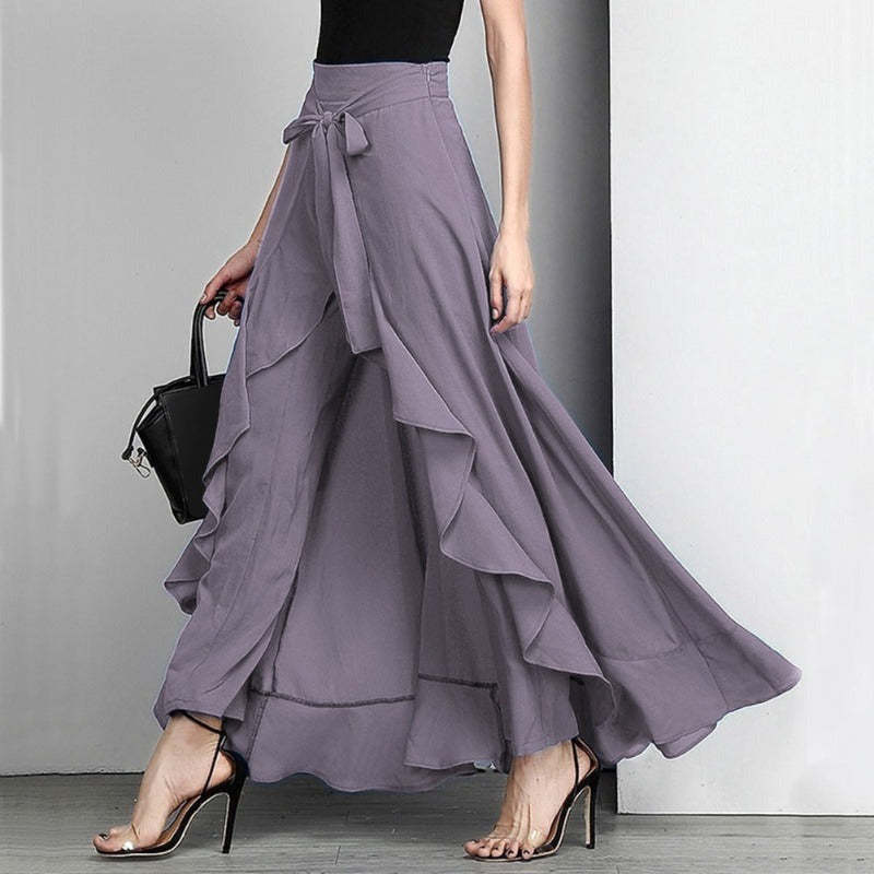 Elegant High Waist Causal Ruffle Drawstring Trouser-Legletic