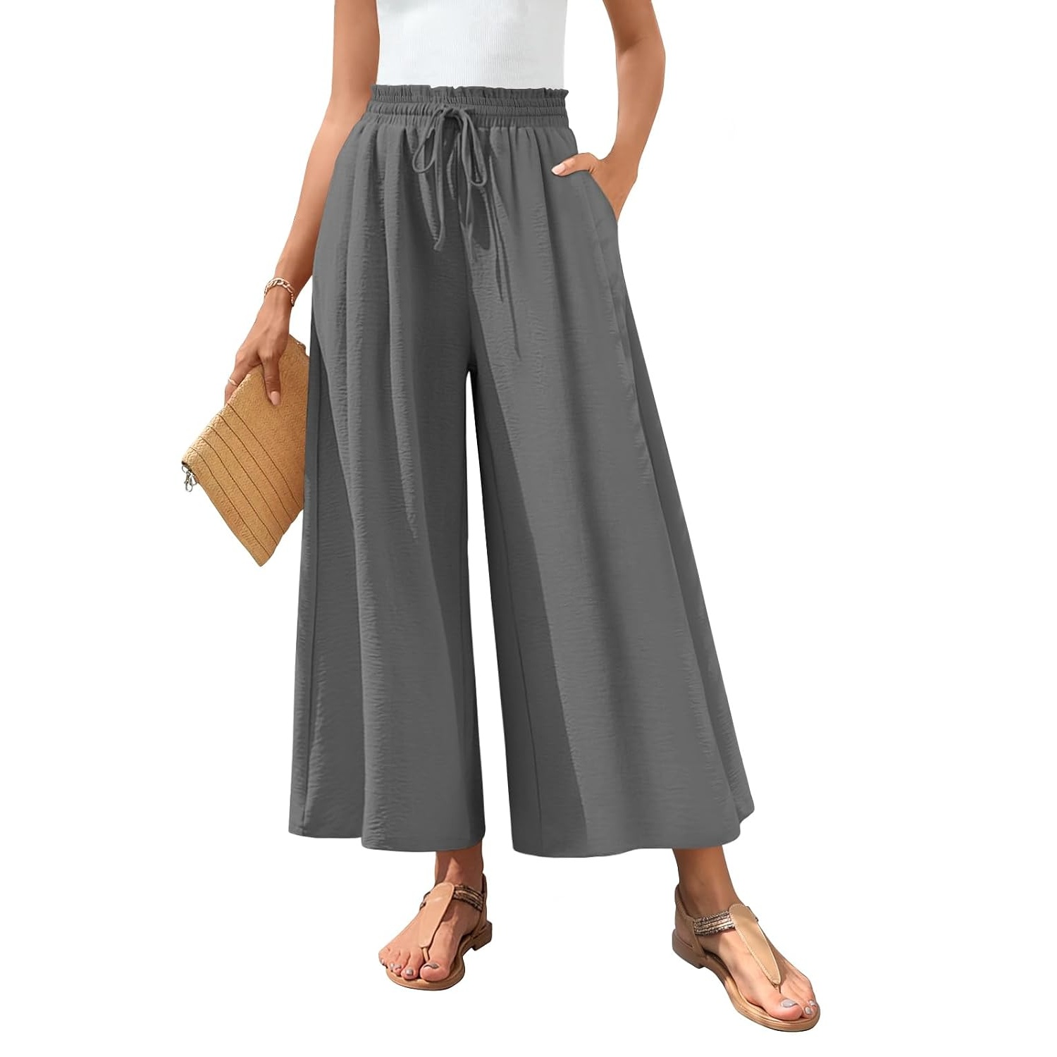 Solid Wide Palazzo Pants With Pockets For Women