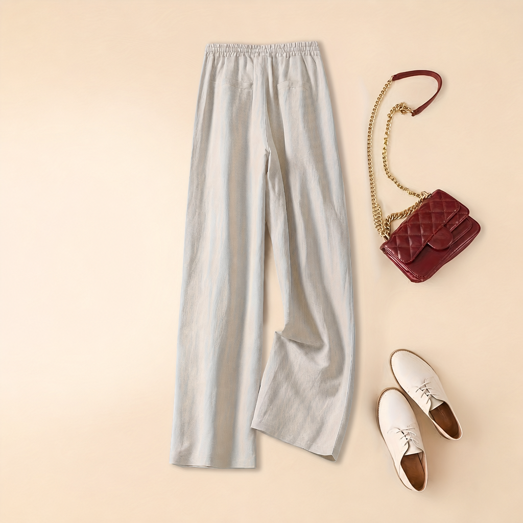 Solid Colored High Rise Wide Retro Pants For Women