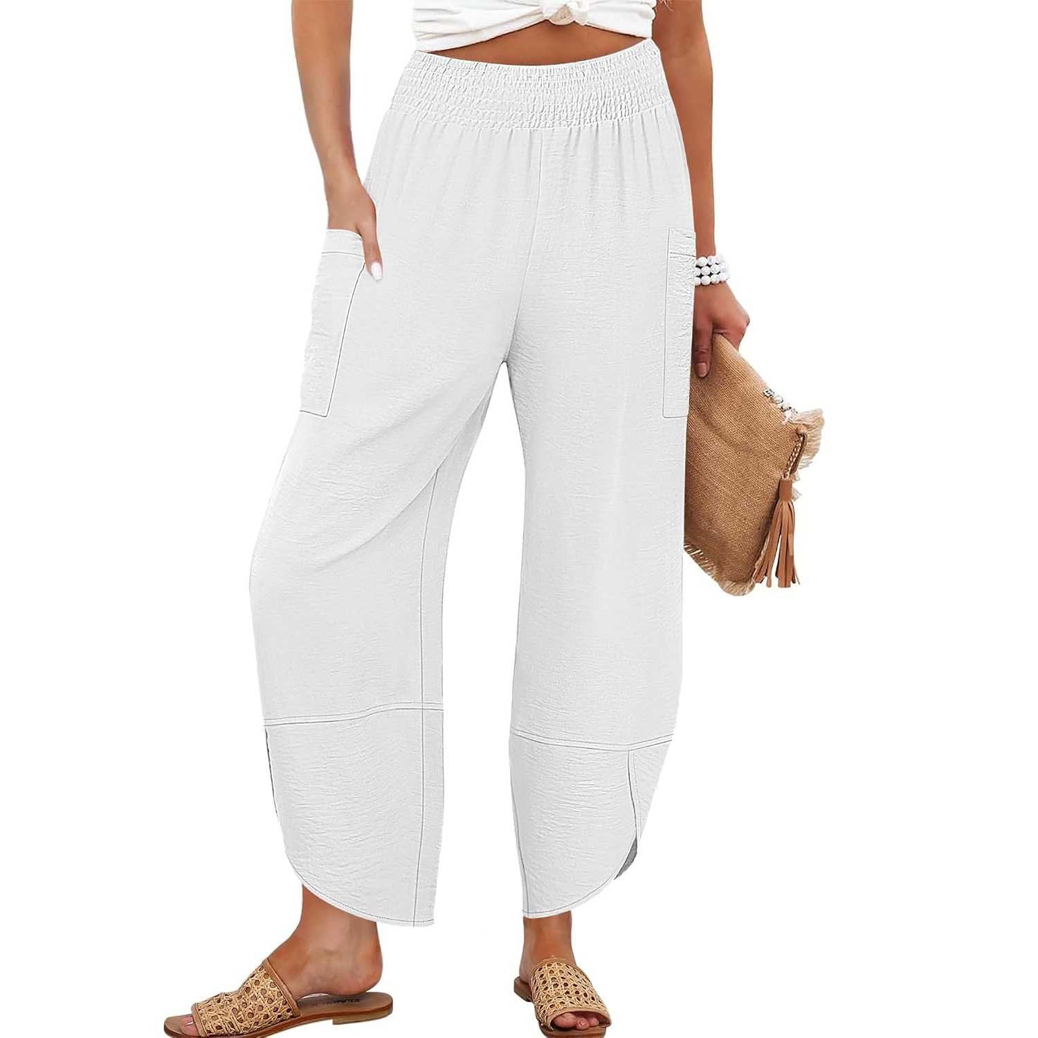 Casual Lounge Wide Flowy Loose Cropped Fit Pants For Women