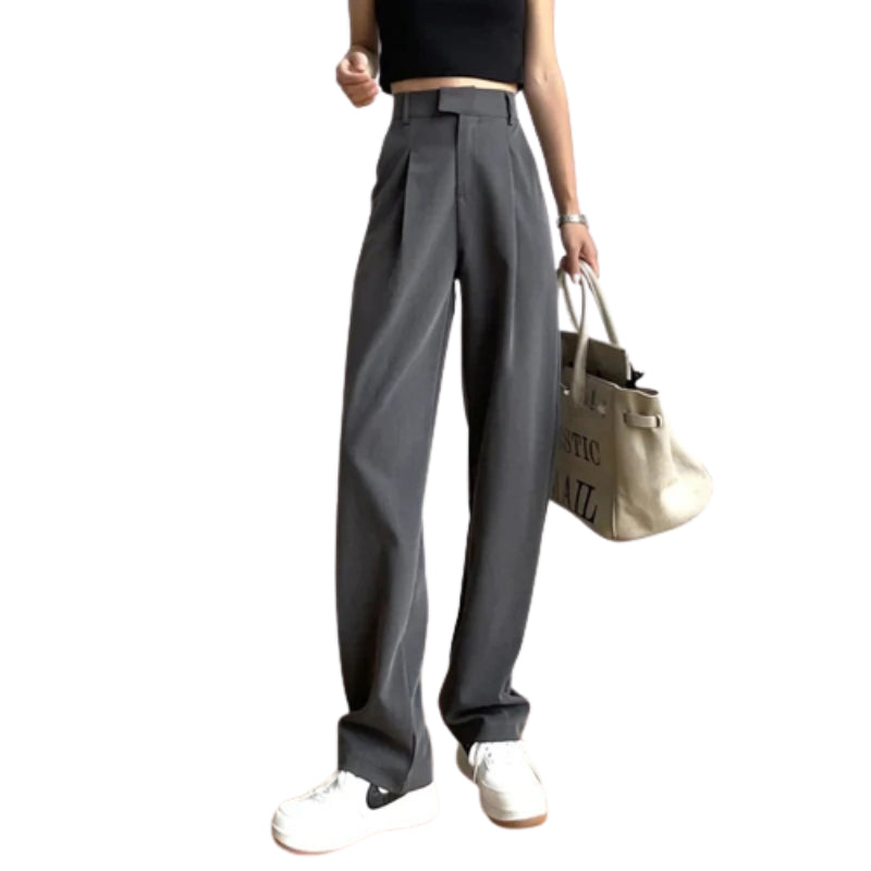 Women's Casual Loose Straight High Waist Long Pants With Pockets-Legletic