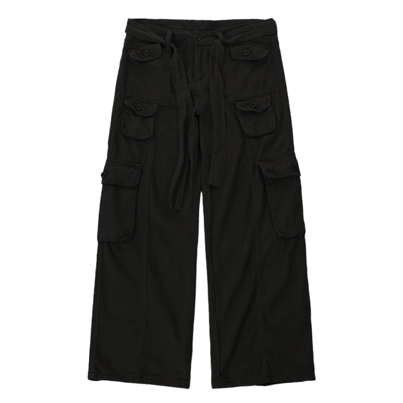Men's Retro High Waist Large Pocket Loose Wide Leg Pants-Legletic