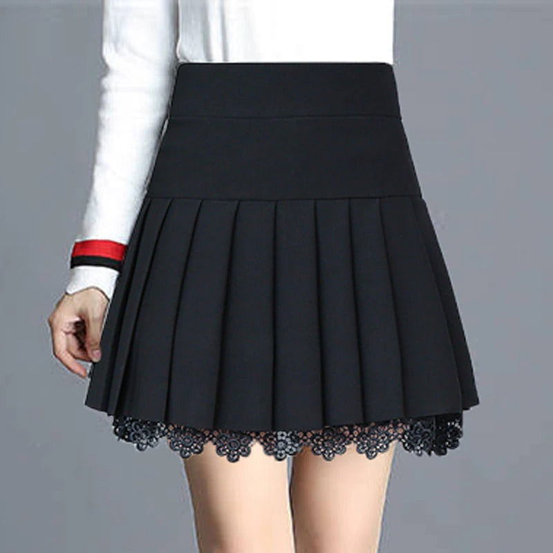 High Waist Knee Length Preppy Style Pleated Skirt-Legletic