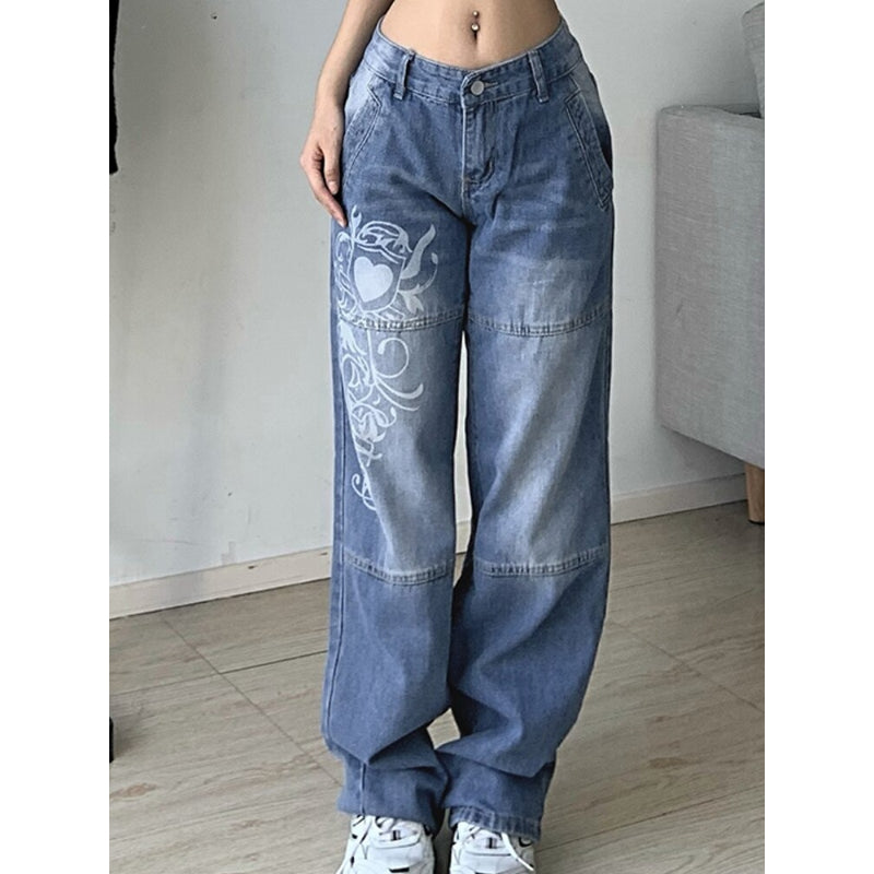 Printed Cargo Wide Leg Jeans-Legletic