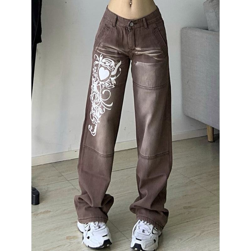 Printed Cargo Wide Leg Jeans-Legletic
