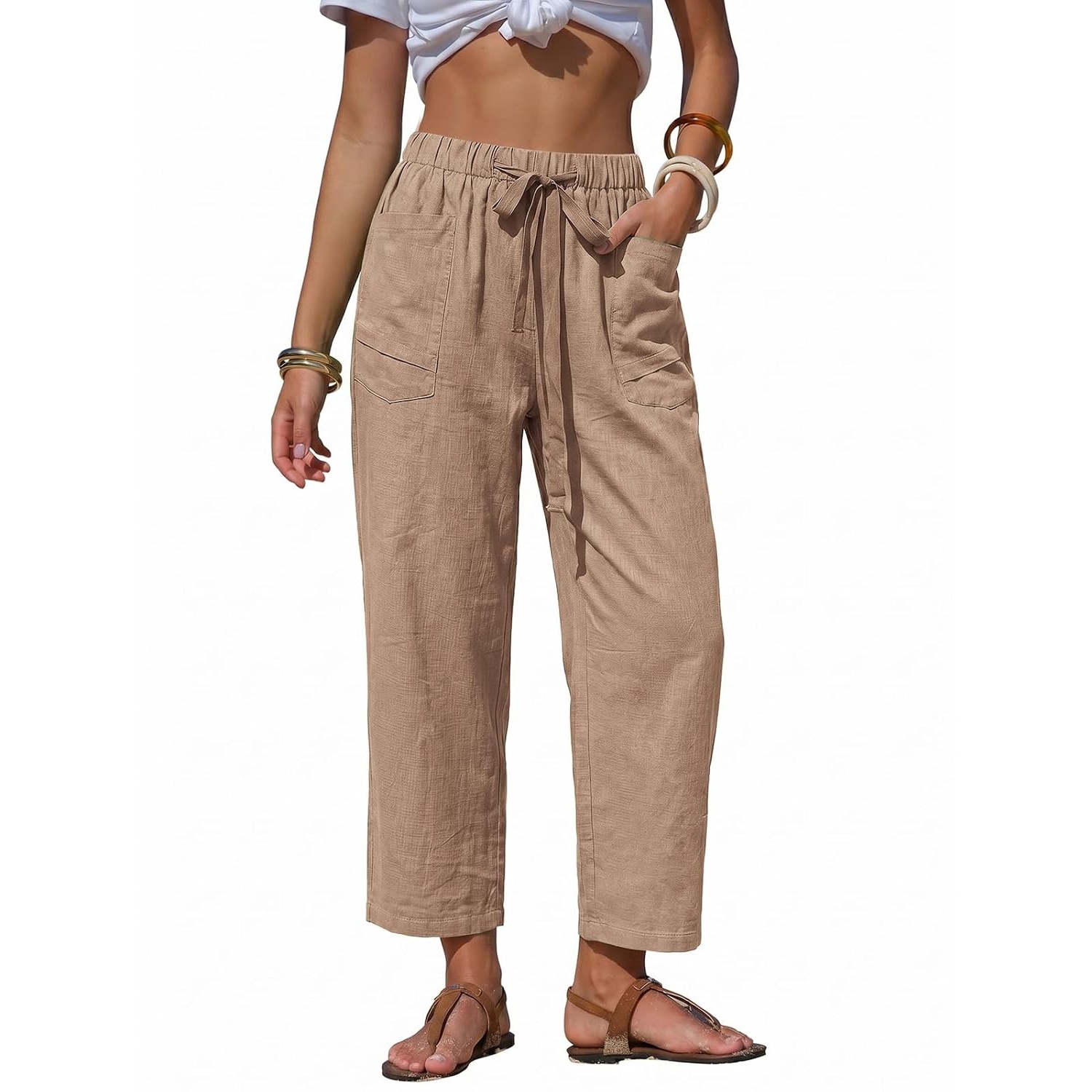 Summer Striped Barrel Pants With Drawstring For Women